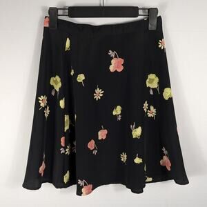 David Dean Women’s Skirt 8 Black Floral A-Line Vintage USA Made Polyester 90s